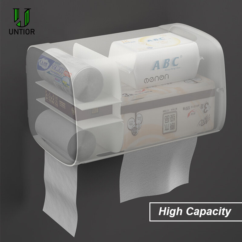 UNTIOR-soporte de papel higiénico impermeable de plástico, caja de almacenamiento de doble capa ajustable para baño, montado en la pared, caja de pañuelos portátil