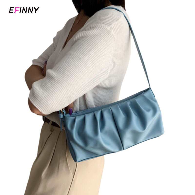 Новая модная простая однотонная складная сумка женская сумка на подмышках Высококачественная иностранная сумка на плечо новая