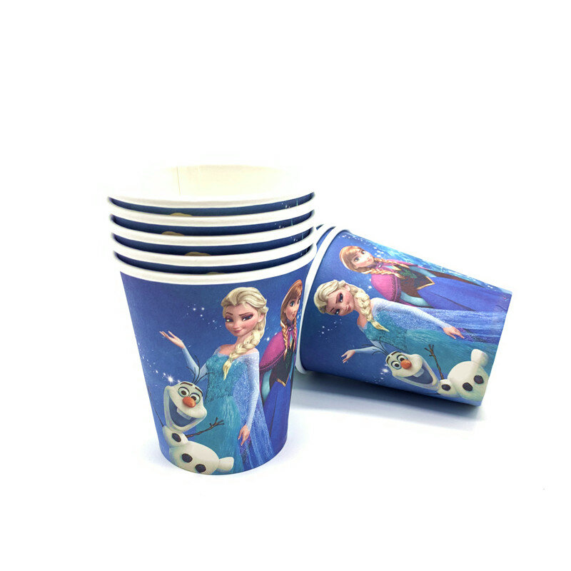 Cartoon Frozen Anna Elsa Theme Paper Disposable Tableware Sets Kid Birthday Party Cup Plate Napkin Tablecloth Decoration Supply