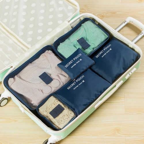 6Pcs Tahan Air Perjalanan Tas Penyimpanan Pakaian Packing Cube Bagasi Organizer Set Nilon Rumah Perjalanan Penyimpanan Tas
