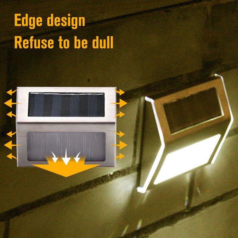 مصباح حائط LED خارجي من الفولاذ المقاوم للصدأ مع 3 مصابيح LED ، مقاوم للماء ، يعمل بالطاقة الشمسية ، إضاءة خارجية ، مثالي للحديقة أو الفناء أو الأ...