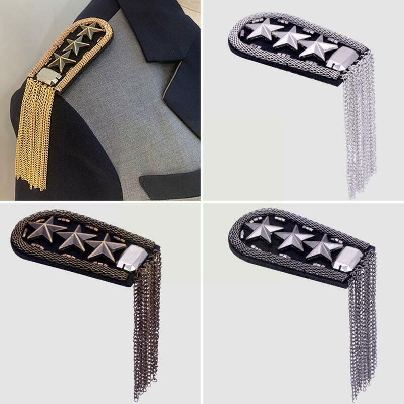 1pc Five Star Tassel Chain Link Badges Military Star Pin Shoulder Medal Fabric Metal Beads Epaulette Epaulet On Brooch Badg W3n7