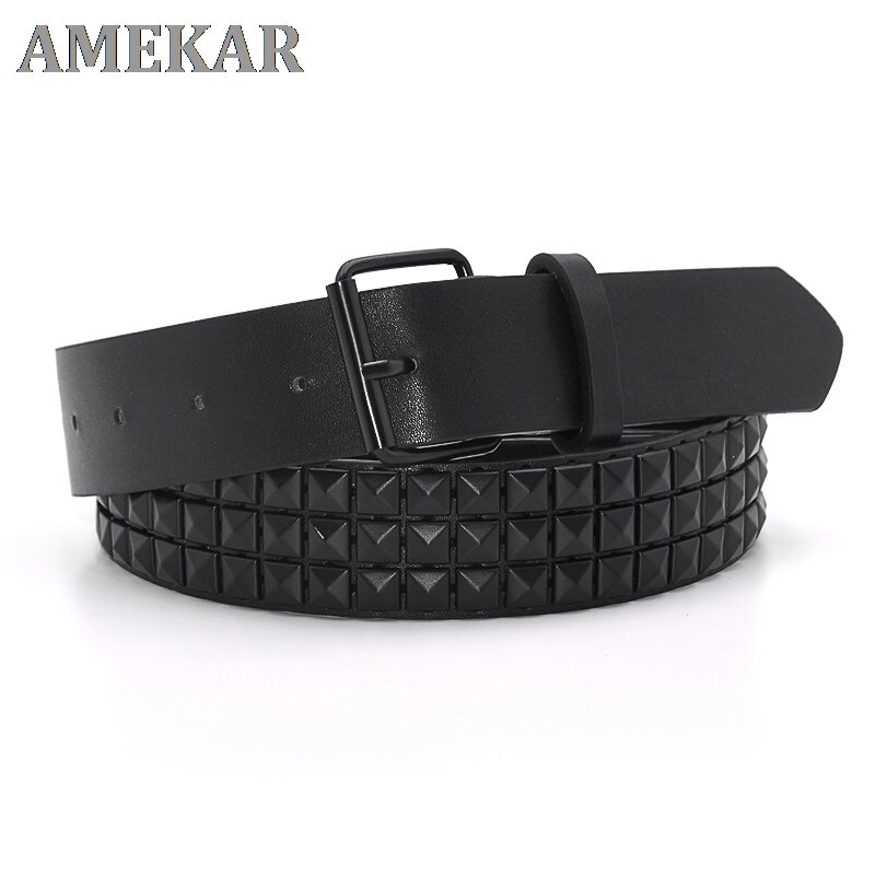 Cinturón con tachuelas para hombre y mujer, cinturón con remaches de moda piramidal, Punk Rock con hebilla de Pin, envío directo, negro