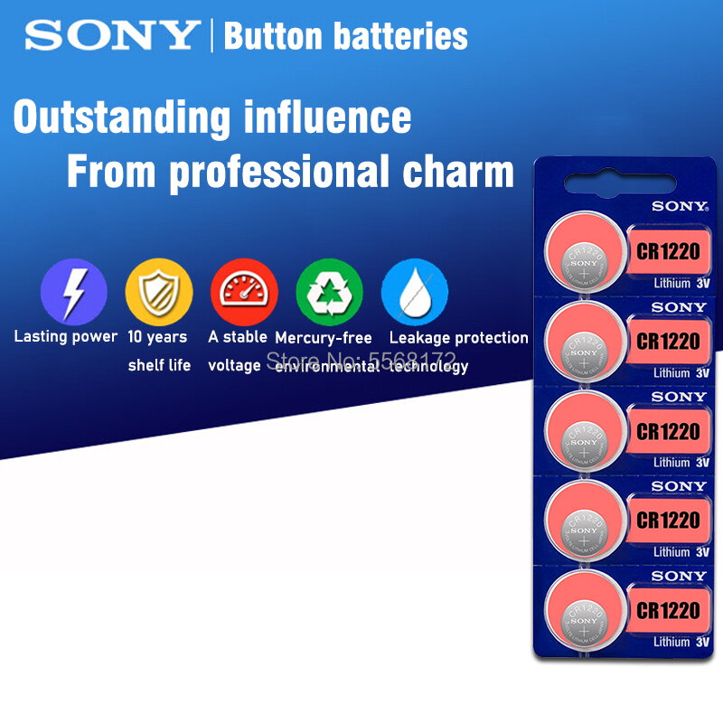 50pcs Sony CR1220 100% Original Button Cell Battery cr 1220 ECR1220 GPCR1220 For Watch Car Key Remote control 3v Lithium Battery