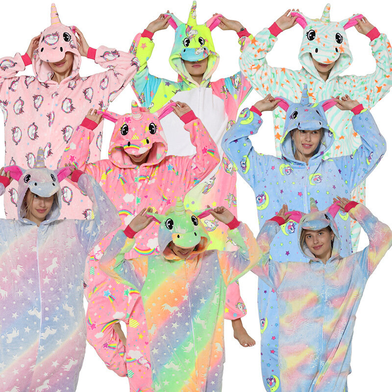Pijama feminino de animais unicórnio, pijama para adultos, roupas de dormir, unissex, para inverno, kigurumi wolf, panda