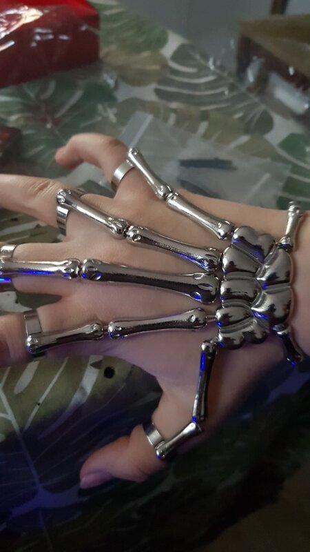 Gelang Punk Uap untuk Wanita Gothic Tangan Tengkorak Tulang Elastis Pasangan Dapat Disesuaikan Pria Gelang Gelang Perhiasan