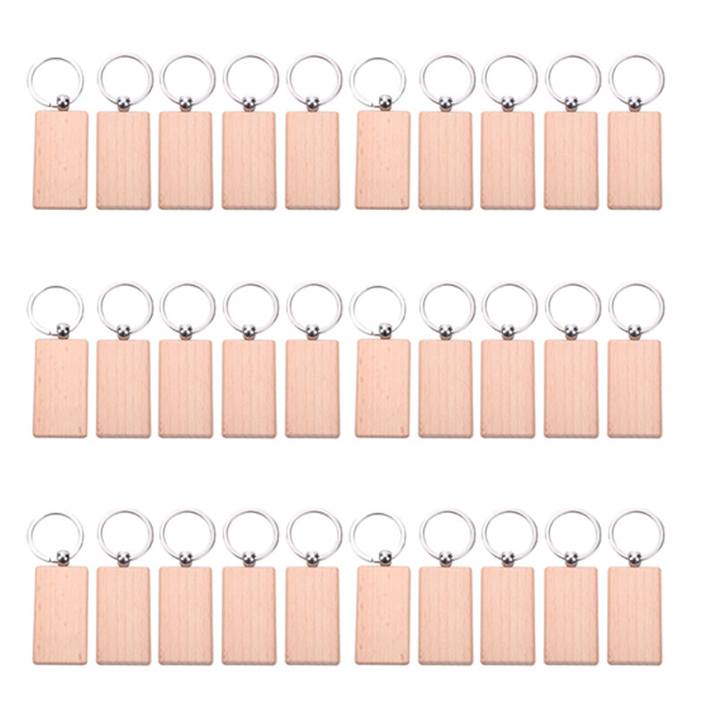 30Pcs Blank Rectangle Wooden Key Chain Diy Wood Keychains Key Tags Can Engrave Diy Gifts