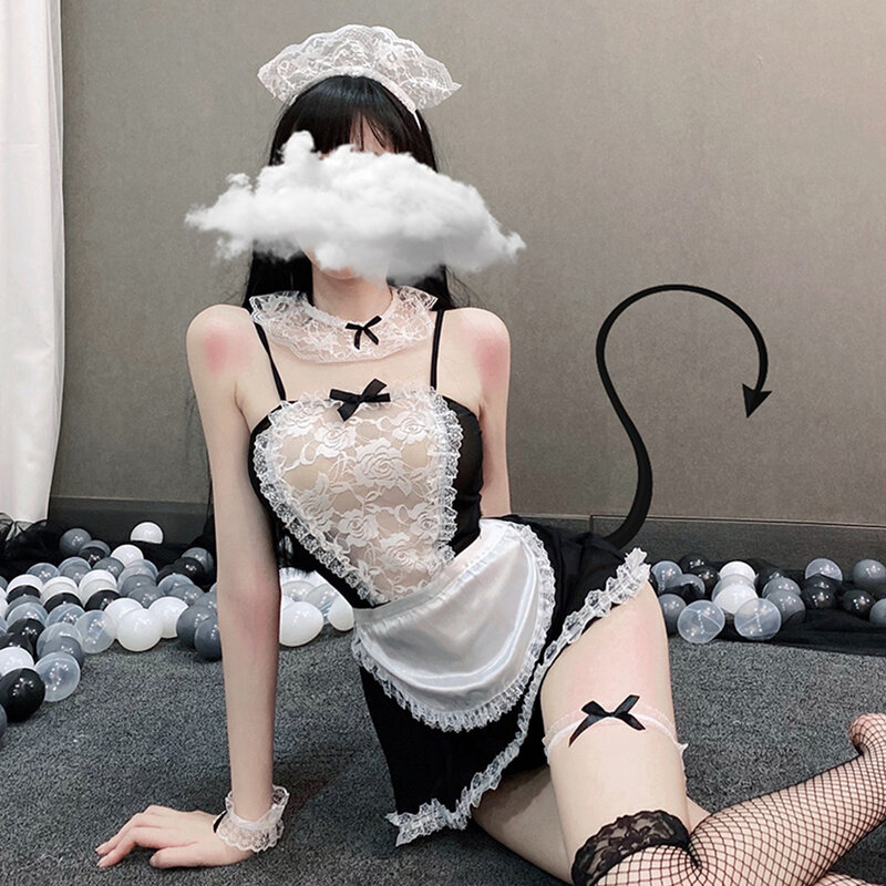 Costume da cameriera donna Lingerie Sexy Cosplay anime gioco di ruolo 18 indumenti da notte trasparenti senza schienale abito di Halloween intimo femminile