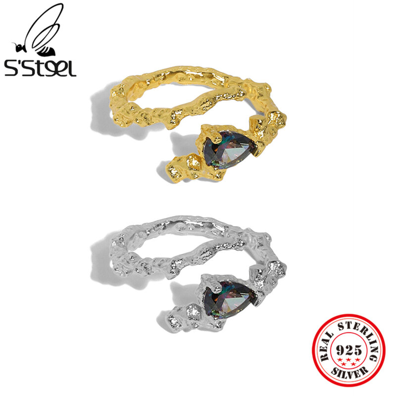 S'STEEL 925 Sterling Silber Koreanische Design Micro Zirkon Öffnen Einstellbare Ring Für frauen Minimalistischen Zubehör Gothic Schmuck