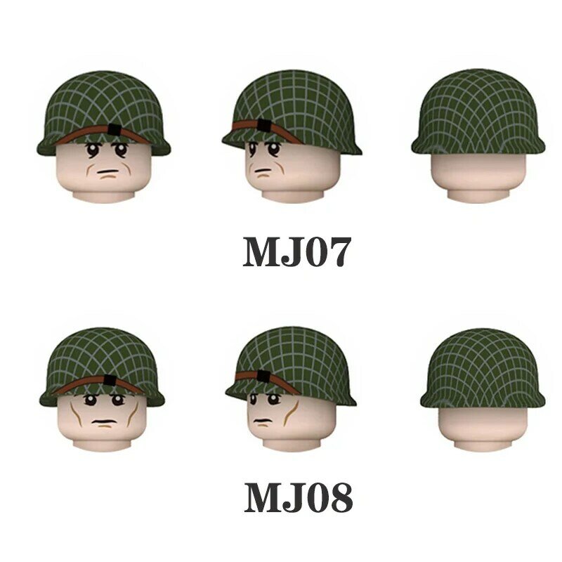 WW2-خوذة الفرقة العسكرية الأمريكية الأولى ، اللبنات الأساسية ، WW2 ، شخصيات جنود الجيش ، ملحقات الأسلحة ، لعبة الطوب ، MJ07 ، MJ08