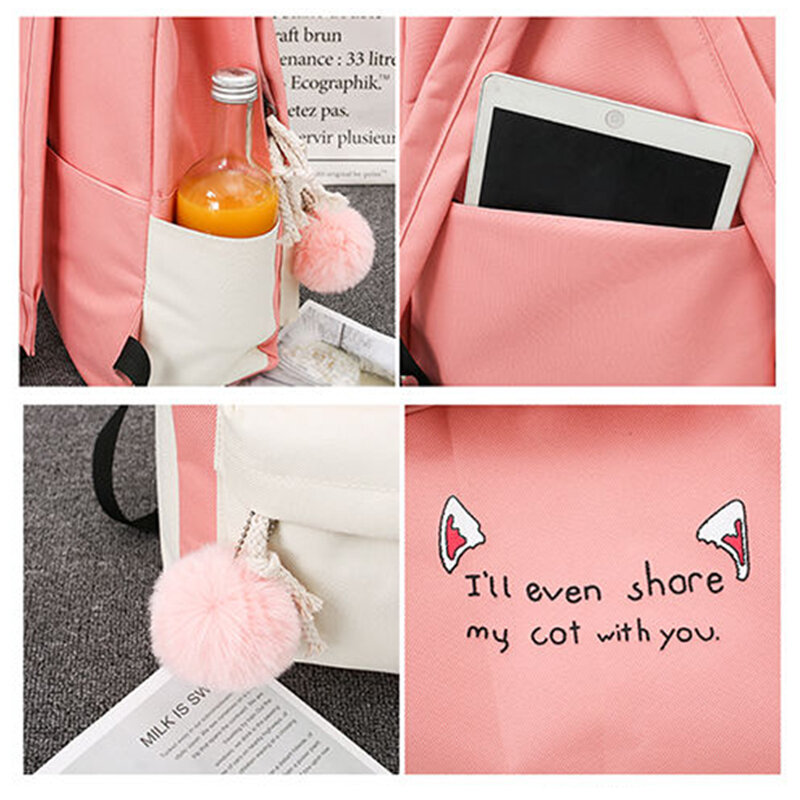 Школьный ранец для девочек 4 шт./компл., женские рюкзаки из нейлона в стиле пэчворк, школьная сумка для учеников средней школы, композитная су...