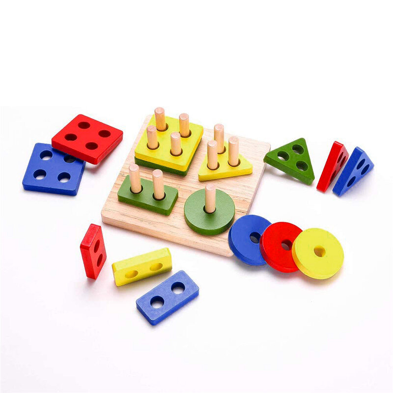 Mainan Pencocokan Bentuk Geometris Warna-warni untuk Anak-anak Latihan Pembelajaran Dini Kemampuan Langsung Mainan Kayu Edukasi