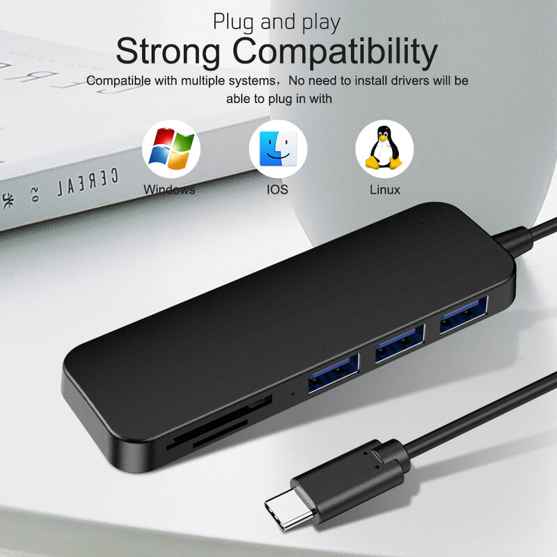 USB C HUB Tipe C Ke Multi USB 3.0 TF/SD Pembaca Kartu Pengisi Daya Mikro Adaptor Pemisah Kecepatan Tinggi untuk MacBook Pro/Air Laptop Tablet