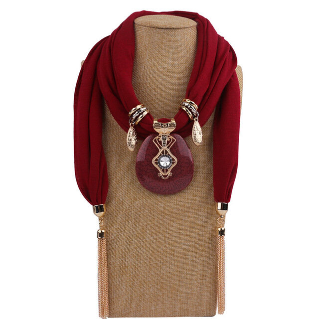 Nowe kobiety naszyjnik szaliki wisiorek biżuteria szalik z chwostami szal Wrap szalik kobiety echarpe hiver femme foulard ciepłe szaliki