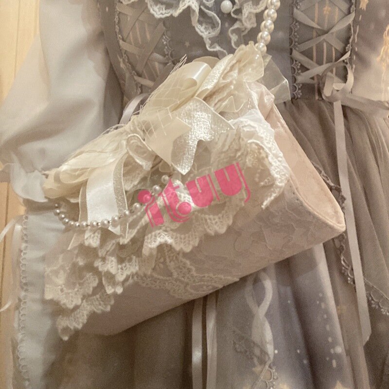 Lolita Sweet Girl JK uniforme Bowknot encaje perla bolsa de mensajero linda princesa gótica japonesa Kawaii bolso de hombro
