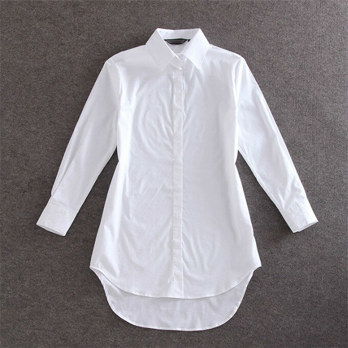 Mijn Newin 4XL 5XL Plus Size Vrouwen Blouse Shirt Lange Mouw Wit Solid Loose Lange Versie Casual Top