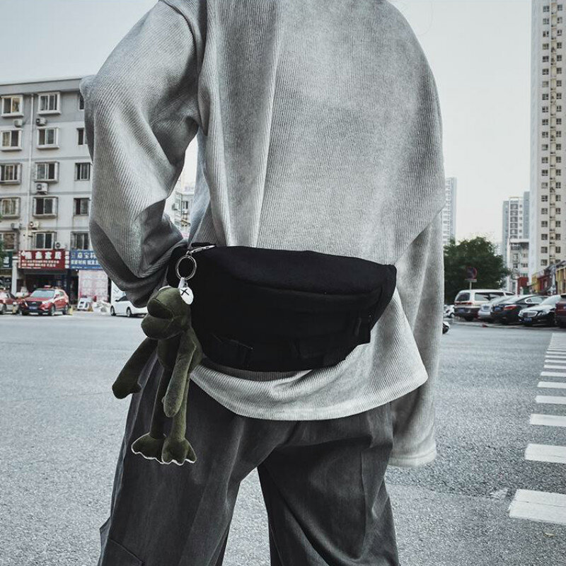 Frauen Taille Packs Unisex Hip-hop Streetwear Leinwand Patchwork Schnallen Harajuku Koreanische Fanny Pack Mode Lässig Tragbare Tasche