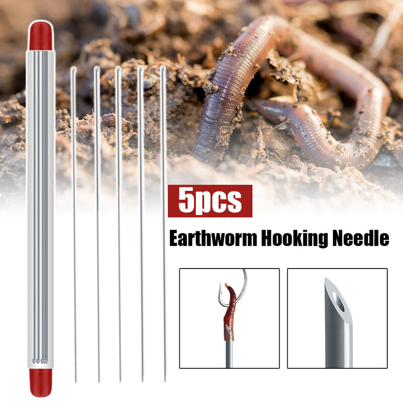 Dropshipping 5Pcs Quick Earthworm Hooking Needle Stainless Steel Hollow Gas Needle Fishing Tools No-Escaping 20cm Hook Needles
