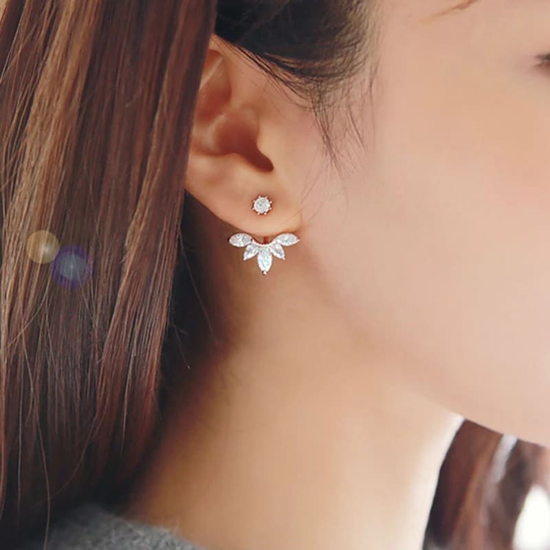 Zircon Crystal Ear Cuff Clip Leaf Stud Earrings For Women Piercing Earrings Fine Jewelry Ladies Gifts Accessories