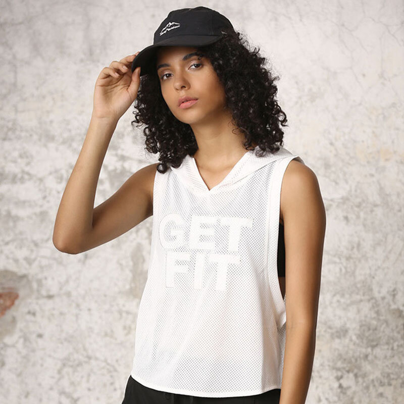 Kaus Olahraga untuk Wanita Atasan Yoga Bertudung Tanpa Lengan Jaring Baju Lari Cepat Kering Sejuk Kaus Olahraga Tank Top Kebugaran Gym