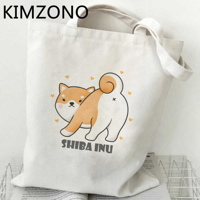 Shiba Inu-Bolso de compras ecológico, bolsa de lona, sacola, agarre de cuerda