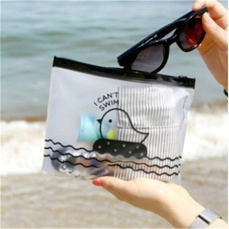 Cosmetic Bag Cartoon Swim Plastic Masks Bags Dust-proof Transparent Pencil Makeup Storage Bag Home Office Travel Organizer