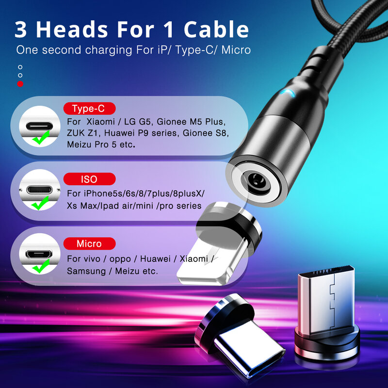 Câble Micro USB magnétique rotatif à 360 °, charge rapide, compatible avec Samsung Xiaomi Redmi Huawei