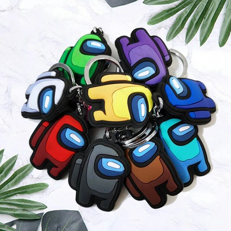 인기 게임 어몽어스 시리즈 키 체인 PVC 소프트 컬러풀 키 체인 자동차 키 장식 가방 펜던트 액세서리 선물 2021 1 개