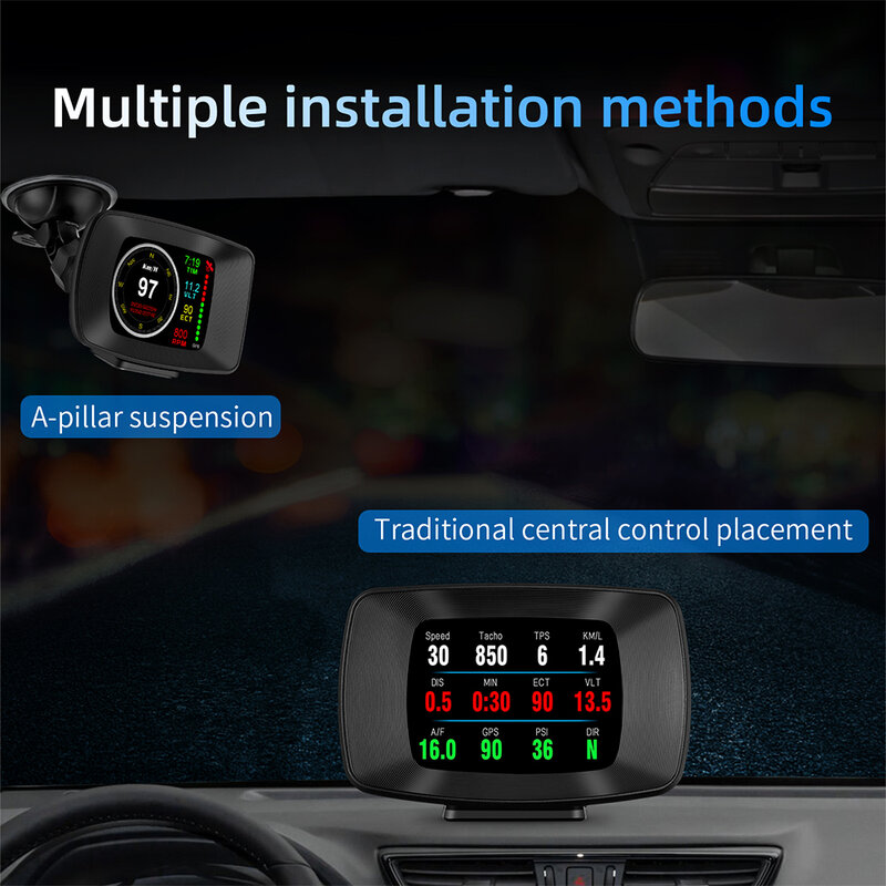 Автомобильный HUD Дисплей на головке автомобиля умный цифровой многофункциональный P13 датчик температуры цифровой измеритель скорости напр...