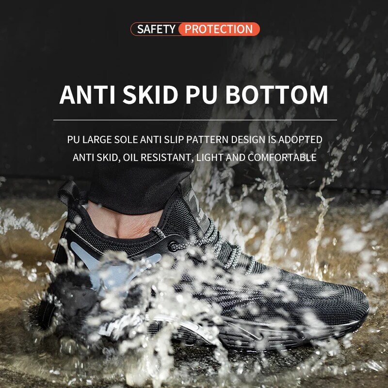 Men Work Boots Safety Steel Toe Shoes Men Boots Breathable Sneakers Shoes Ankle Hiking Boots Anti-Piercing Protective Footwear