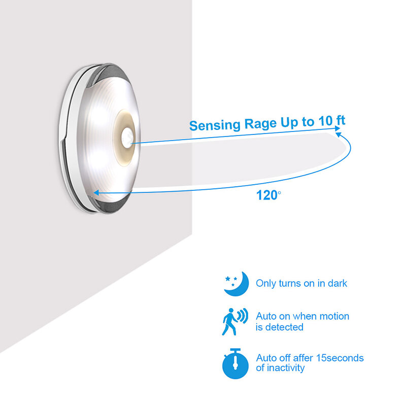 Sensore di movimento PIR luci a disco a LED batteria sotto l'armadio lampada da notte scale armadio/armadio illuminazione luci da cucina bianche calde