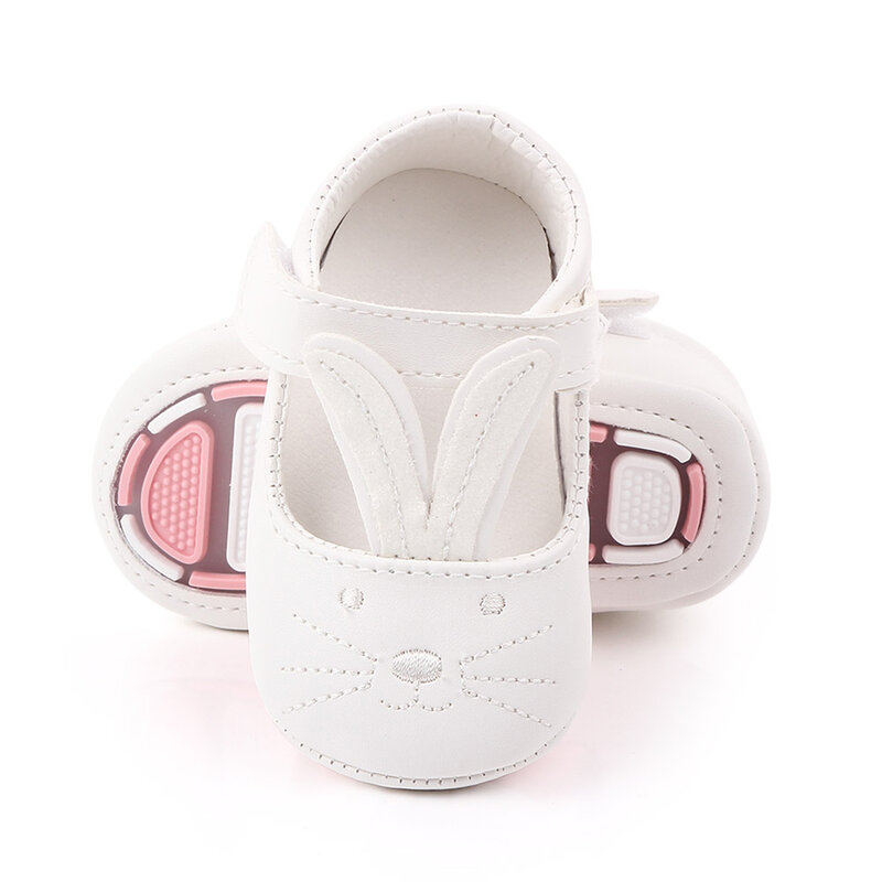 Bebê menina o primeiro walker sapatos recém-nascidos bonitos orelhas de coelho pu doce princesa sapatos não-deslizamento macio inferior sapatos de bebê