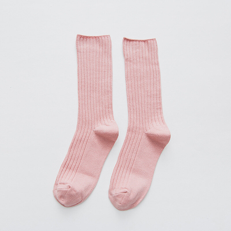 1 Pair Retro Women Cotton Loose Socks Autumn Winter Knitting Solid Color Long Black Pink Korean Japanese Student Girls Stockings
