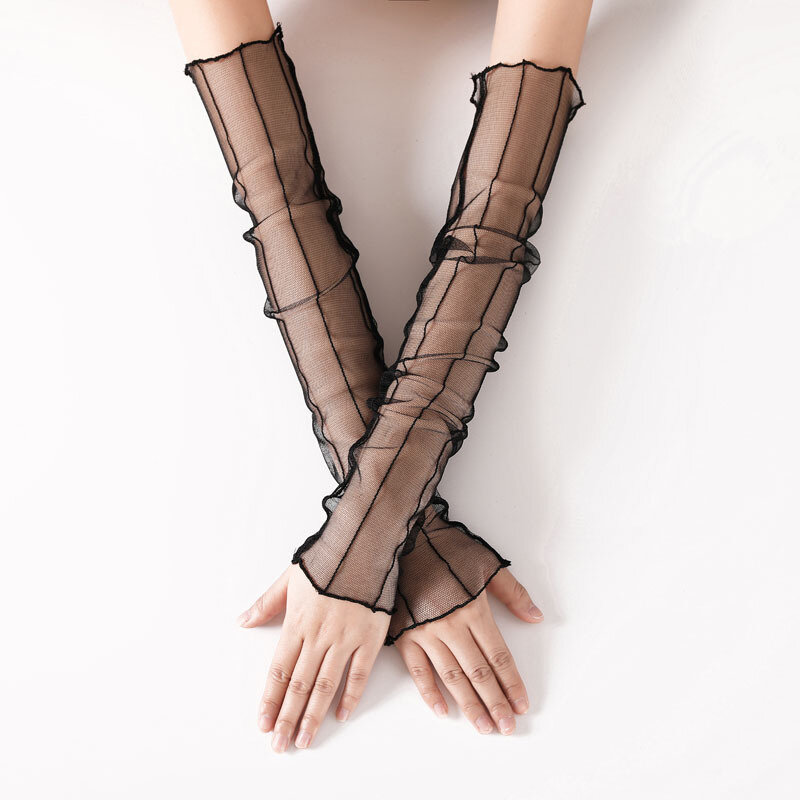 Женские летние кружевные перчатки goth lolita, сетчатые велосипедные перчатки с защитой от ультрафиолета и длинным рукавом, солнцезащитные рука...