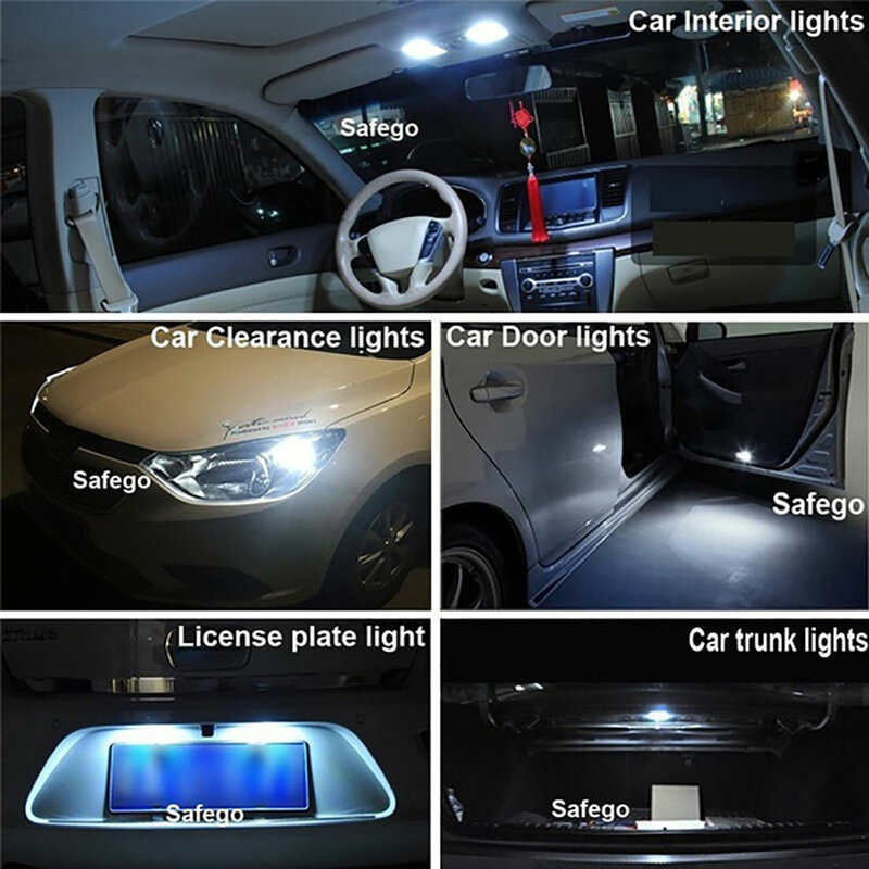 10 Buah Bohlam Lampu Depan Mobil LED Putih W5W COB Canbus Silikon Pelat Lisensi Mobil Bola Lampu Sinyal Mundur Otomatis