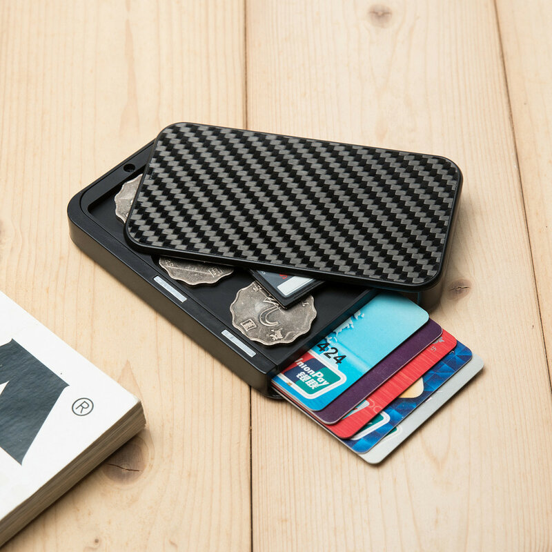 Funda de fibra de carbono para tarjetas de crédito, billetera con bloqueo RFID, portatarjetas bancarias, monedero compacto de negocios, Clip de dinero personalizado