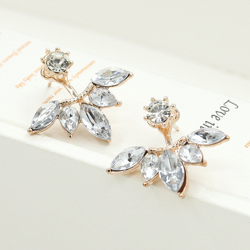 Zircon Crystal Ear Cuff Clip Leaf Stud Earrings For Women Piercing Earrings Fine Jewelry Ladies Gifts Accessories