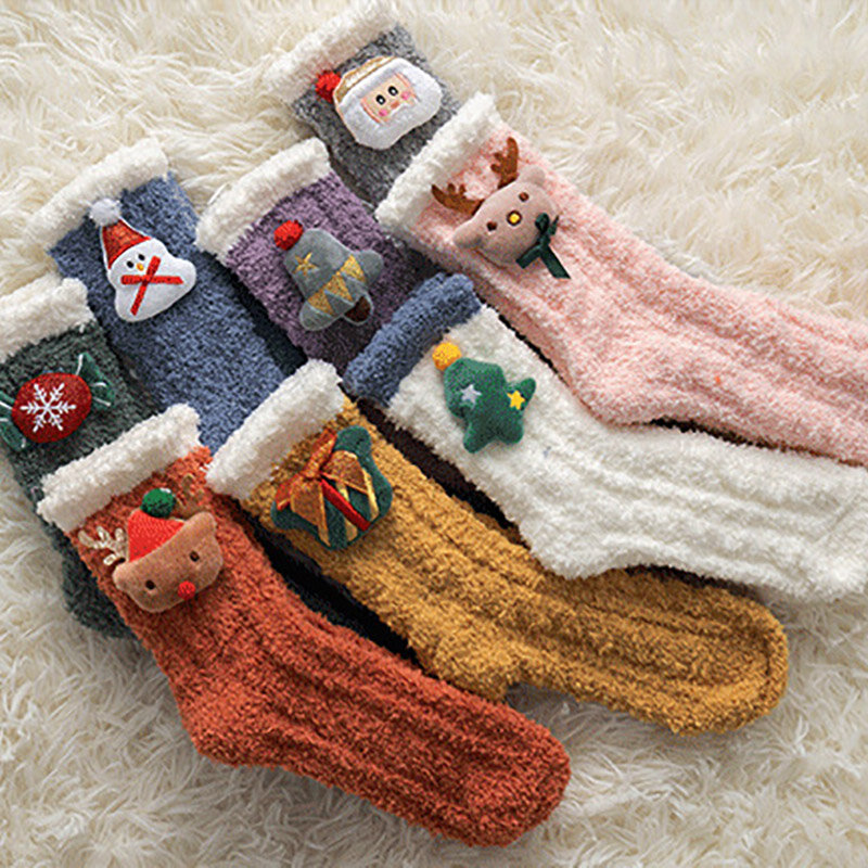 Neue Ankunft Frauen Socken Weihnachten Socken Winter Neue Jahr Santa Claus Weihnachten Baum Deer Bunte Kawaii Korallen Wolle Socken Weichen
