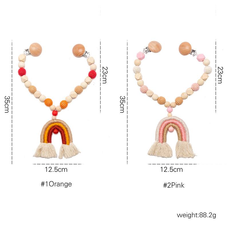 Baby Stroller Hanging Pendant Rainbow Tassel Wooden Teether Nursing Chewing Toys Pacifier Clip Chain Mobile Rattle Bed Bell