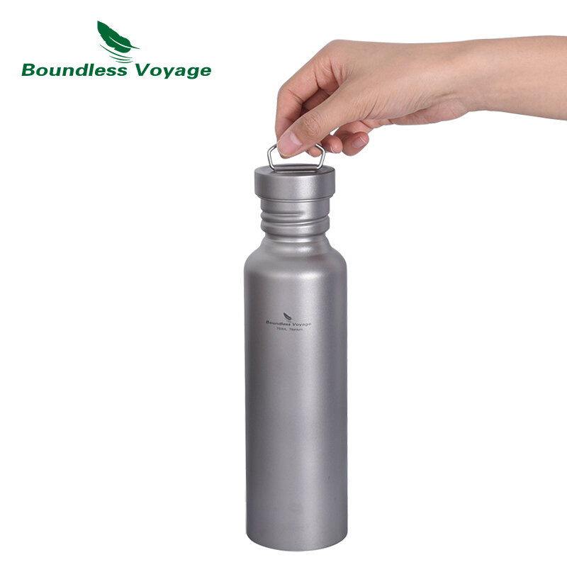 Botella de agua de titanio con tapa de titanio, vajilla para acampar al aire libre, ciclismo, senderismo, 25,6 oz/750ml