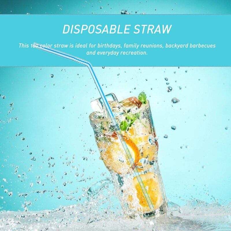 Straw Striped Disposable Plastic Straws Flexible Straws For Party Supplies Lengthen And Bendable Juice Drink Straw 100pcs