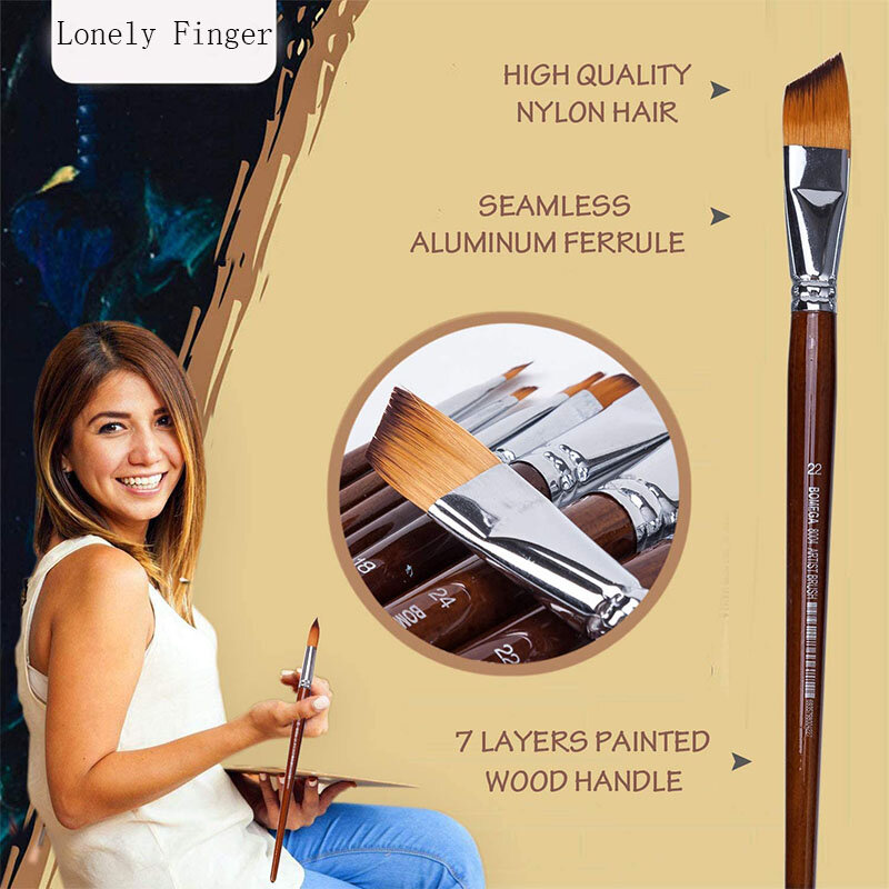 13pcs Angular Artist Paint Brushes Set Professional Long Wood Handle Nylon Hair Paintbrushes for Watercolor Acrylic Oil Painting
