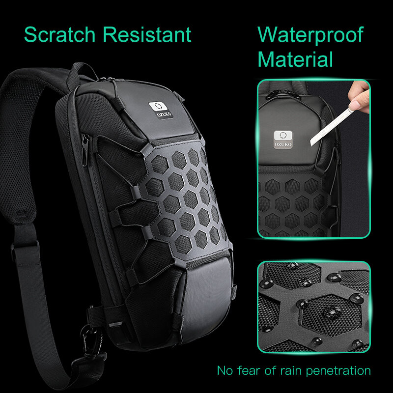 OZUKO Multifunction Men Chest Bag Fashion Male Outdoor Crossbody Bags Anti Theft Mens Sling Bag Waterproof Messenger Chest Pack