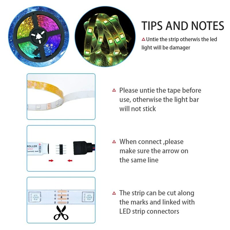 LED Strips Light DC 12V Luces LED RGB 5050 Flexible Diode Ribbon Tape Waterproo Remote Full Set Waterproof Lighting Home Decor