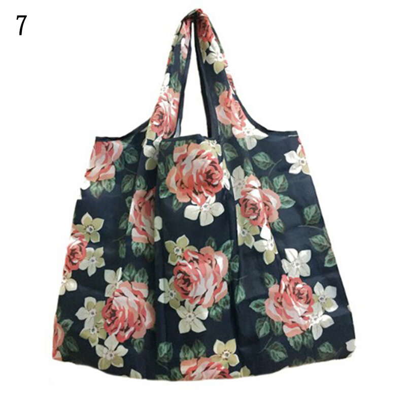 Bolsa para compras feminina floral reusável, bolsa para compras elegante dobrável para reciclagem, frutas e vegetais, para armazenamento