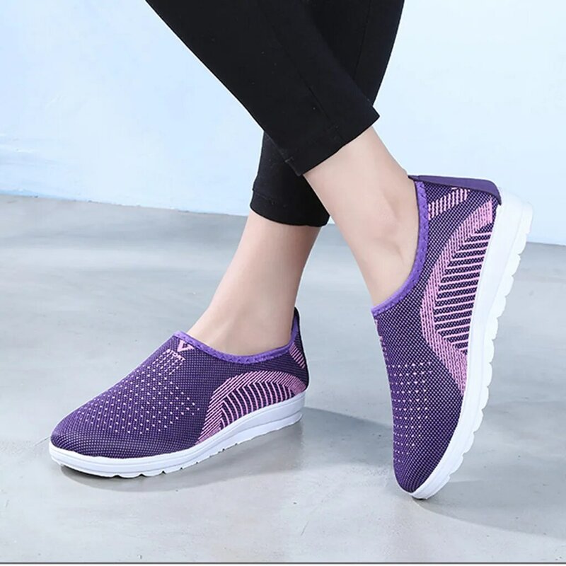 Fashion Women Mesh Flat shoes patchwork slip-on Cotton Casual shoes for woman Walking Stripe Sneakers Loafers Soft Shoes zapato