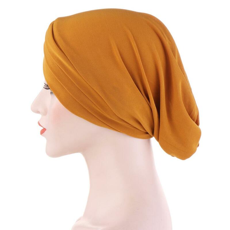 Turbante musulmán cruzado, Hijabs interiores de algodón elástico para gorras de Color puro listas para usar, bufanda para la cabeza para mujeres, bajo el capó de Hijab