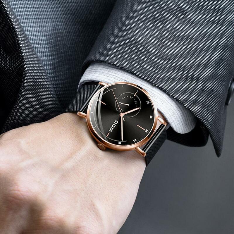 男性超薄型クォーツ時計 DOM 高級腕時計カジュアルビジネス革腕時計ローズゴールド防水マン時計 M-1273GK-1M