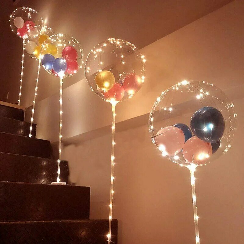 1 Juego de globos LED con soporte de columna, globo transparente luminoso, tira de luces LED, decoración de fiesta de cumpleaños o boda