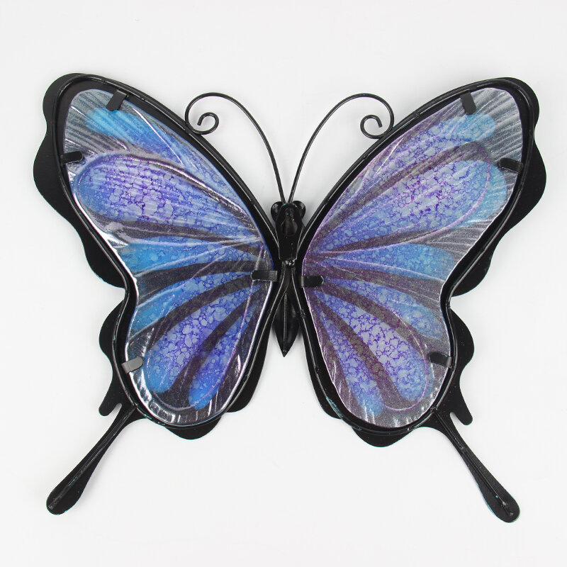ブルーメタル蝶壁アートワーク庭の装飾のためのミニチュア彫像動物屋外装飾と彫刻